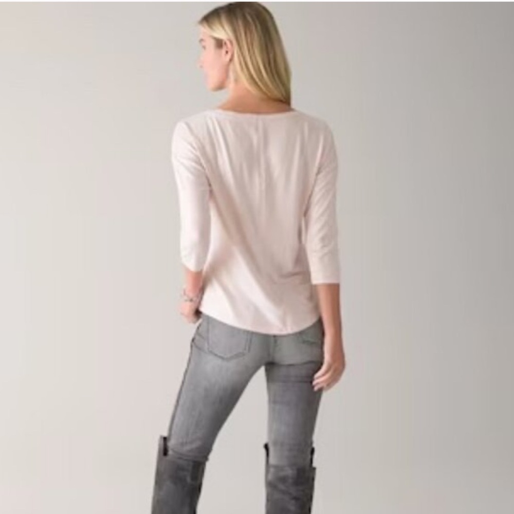 White House Black Market Soft Pink Long Sleeve Top with subtle shimmery lines